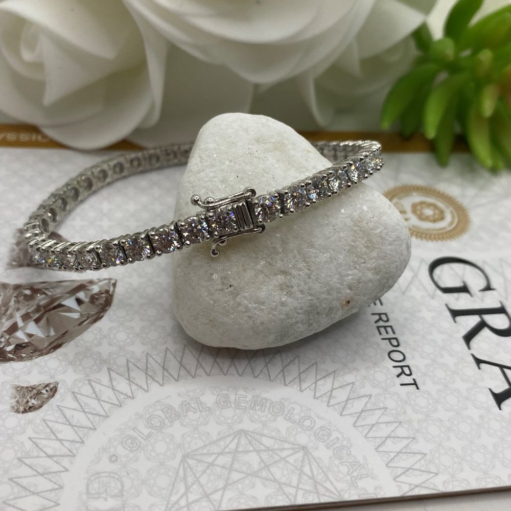 14K solid white gold 3.8mm moissanite D-FL tennis bracelet (Total 11 carat)